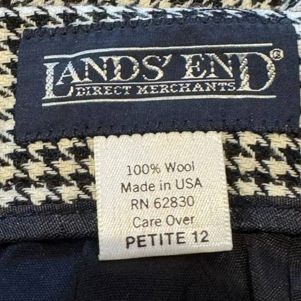 Vtg Lands End Direct Merchants 100% Wool Black White Pencil Skirt with Pockets
